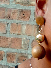 Load image into Gallery viewer, Chunky Wooden Ball Clip On Earrings Brown Wood
