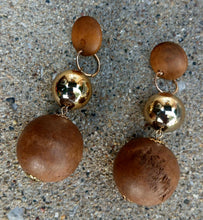 Load image into Gallery viewer, Chunky Wooden Ball Clip On Earrings Brown Wood
