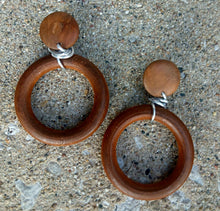 Load image into Gallery viewer, Minimalist Wooden Hoop Clip on Earrings handmade
