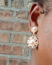 Load image into Gallery viewer, Small Faux Pearl and Rhinestone Hoop Clip On Earrings
