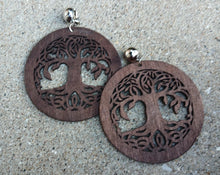 Load image into Gallery viewer, Natural Wood Tree of Life Clip On Dangle Earrings
