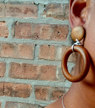 Load image into Gallery viewer, Minimalist Wooden Hoop Clip on Earrings handmade
