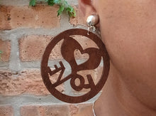 Load image into Gallery viewer, Love Statement Wooden Dangle Earrings Clip on

