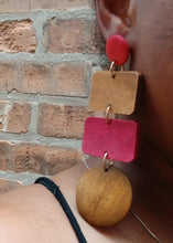 Load image into Gallery viewer, Handmade  Natural Wood Geometric Earrings Clip on 4 inch
