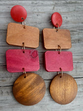 Load image into Gallery viewer, Handmade  Natural Wood Geometric Earrings Clip on 4 inch
