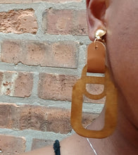 Load image into Gallery viewer, Unique faux leather and wood Clip On Earrings
