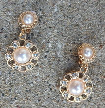 Load image into Gallery viewer, Small Faux Pearl and Rhinestone Hoop Clip On Earrings
