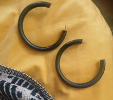 Load image into Gallery viewer, Handmade handpainted  Extra Large 3.5 inch Chunky Natural Wood Hoop Earrings black
