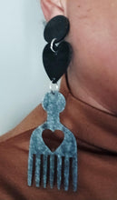 Load image into Gallery viewer, Handmade handpainted Natural Wood Afro Pick Clip On Dangle Earrings black
