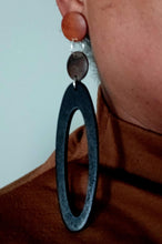 Load image into Gallery viewer, Handmade Chunky Wooden Hoop Clip On Earrings black 4 inch
