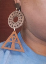 Load image into Gallery viewer, Handmade Clip On Wooden Ankh Earrings
