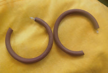 Load image into Gallery viewer, Handmade handpainted  Extra Large 3.5 inch Chunky Natural Wood Hoop Earrings dark brown
