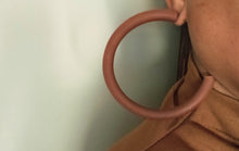 Load image into Gallery viewer, Handmade handpainted  Extra Large 3.5 inch Chunky Natural Wood Hoop Earrings dark brown
