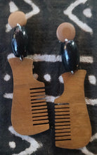 Load image into Gallery viewer, Handmade Natural Wood Afro Pick Clip On Dangle Earrings brown
