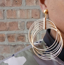 Load image into Gallery viewer, Extra large gold Metal Multi Hoop Clip On Earrings 4 inch

