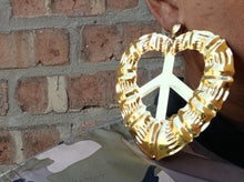 Load image into Gallery viewer, Unique giant Clip On Large Bamboo Heart Hoop Earrings gold
