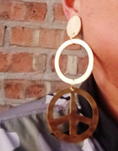 Load image into Gallery viewer, Handmade wood and  Metal Multi Hoop Peace Symbol Clip On Earrings
