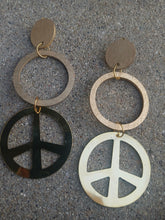 Load image into Gallery viewer, Handmade wood and  Metal Multi Hoop Peace Symbol Clip On Earrings
