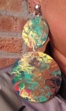 Load image into Gallery viewer, Handpainted Abstract Wooden Clip On Earrings, Lightweight Dangle
