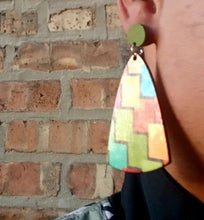 Load image into Gallery viewer, Small Handmade Natural Wood Geometric Design Clip On Earrings
