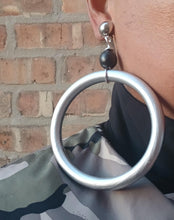 Load image into Gallery viewer, Giant handmade Wooden Hoop Clip on Earrings
