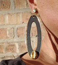 Load image into Gallery viewer, Wood metal and cowrie Hoop Clip on Earrings
