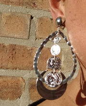 Load image into Gallery viewer, Hammered Metal Abstract boho coin clip on hoops silver

