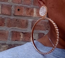 Load image into Gallery viewer, Large Gold Metal Rhinestone Hoop Clip On Earrings 3.5 inch
