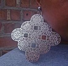 Load image into Gallery viewer, Giant Hammered Metal Lace Clip On Earrings silver 5 inch
