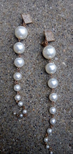 Load image into Gallery viewer, Handmade Faux Pearl and rhinestone Dangle Earrings Clip ons 5 inch
