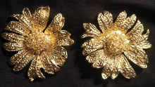 Load image into Gallery viewer, Giant Avant Garde Brutalist Gold Metal sunflower Earrings (pierced ears)
