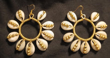 Load image into Gallery viewer, Handmade chunky Cowrie Shell Hoop Earrings pierced ears
