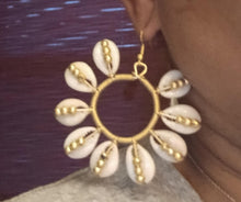 Load image into Gallery viewer, Handmade chunky Cowrie Shell Hoop Earrings pierced ears
