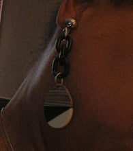 Load image into Gallery viewer, Handmade Acrylic and Wood Geometric Clip On Dangle Earrings black
