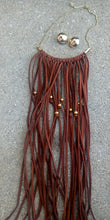 Load image into Gallery viewer, Faux Suede Tassel Necklace and Gold Clip-On Earrings Set
