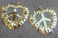 Load image into Gallery viewer, Unique giant Clip On Large Bamboo Heart Hoop Earrings gold
