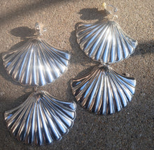 Load image into Gallery viewer, Vintage extra large silver Metal Art Deco Design Clip On Earrings 5 inch
