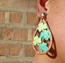 Load image into Gallery viewer, Handmade boho Lucky Clover st. Patty's  Wood Design Clip On Earrings
