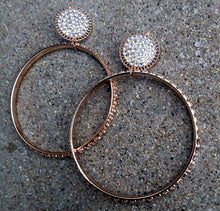 Load image into Gallery viewer, Large Gold Metal Rhinestone Hoop Clip On Earrings 3.5 inch
