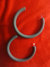 Load image into Gallery viewer, Handmade handpainted  Extra Large 3.5 inch Chunky Natural Wood Hoop Earrings dark green
