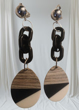 Load image into Gallery viewer, Handmade Acrylic and Wood Geometric Clip On Dangle Earrings black
