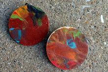 Load image into Gallery viewer, Handpainted Handmade  Natural Wood Abstract Design Clip On stud Earrings
