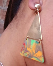 Load image into Gallery viewer, Handpainted Handmade  Natural Wood Abstract Design Clip On  Earrings
