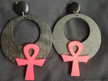 Load image into Gallery viewer, Handmade  Large Clip On Wooden Ankh Hoop Earrings
