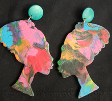 Load image into Gallery viewer, Handpainted Handmade  Natural Wood Abstract Queen Design Clip On  Earrings
