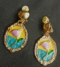 Load image into Gallery viewer, Pop Art Flower Oil painting Earrings Clip on Style small 1.5 inch
