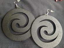 Load image into Gallery viewer, Extra large wooden spiral design woodenEarrings (pierced ears)
