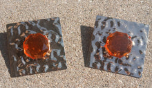 Load image into Gallery viewer, Extra Large Runway Avant Garde hammered metal and citrine rhinestone Earrings  pierced ears
