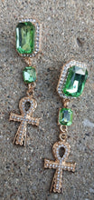 Load image into Gallery viewer, Handmade Gold Ankh Earrings with Rhinestones – Lightweight Bling Jewelry
