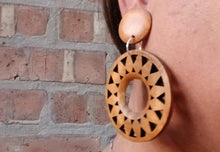 Load image into Gallery viewer, Handmade Natural Wood  Boho Clip On Dangle Earrings
